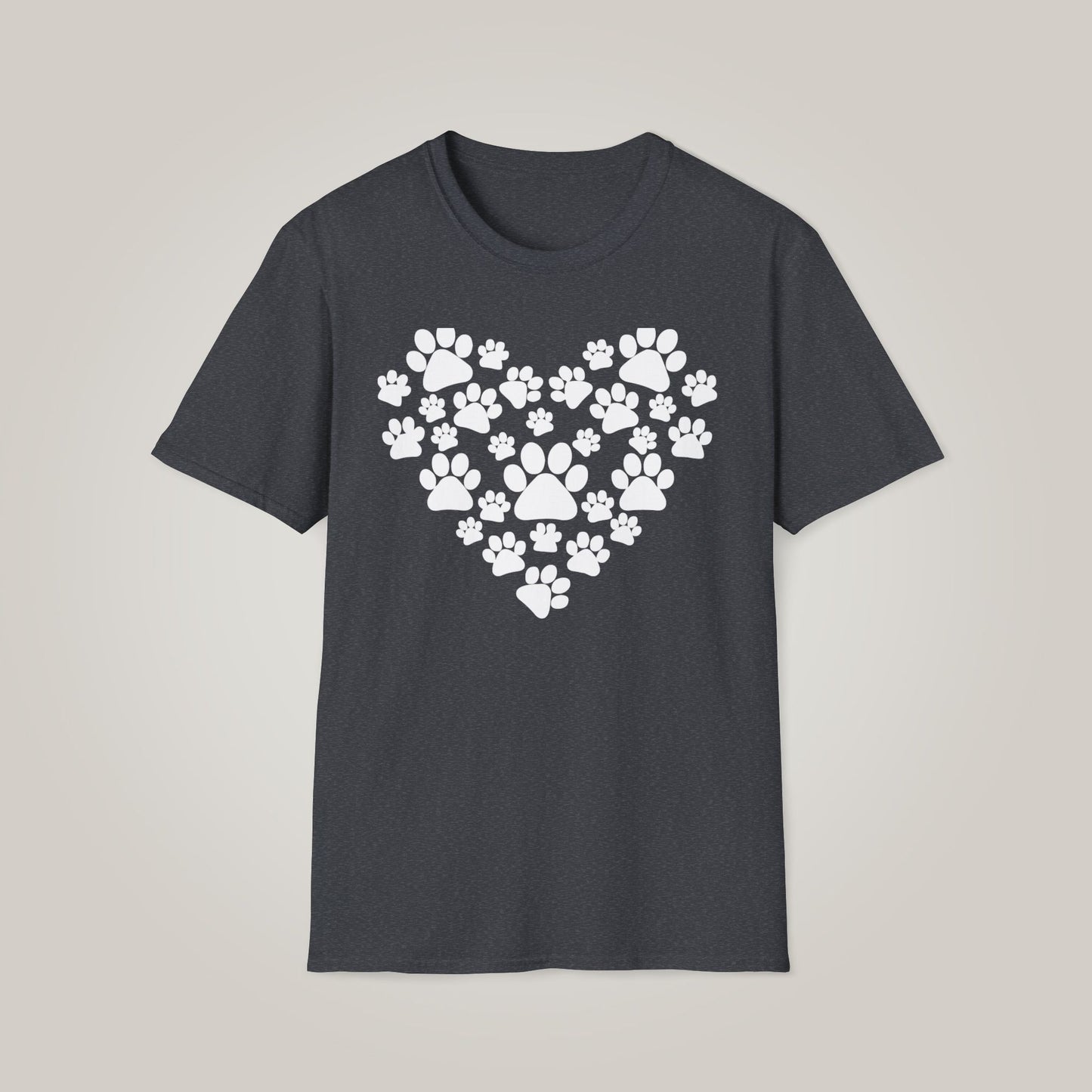 Paw Print Heart - White Unisex Softstyle T-shirt