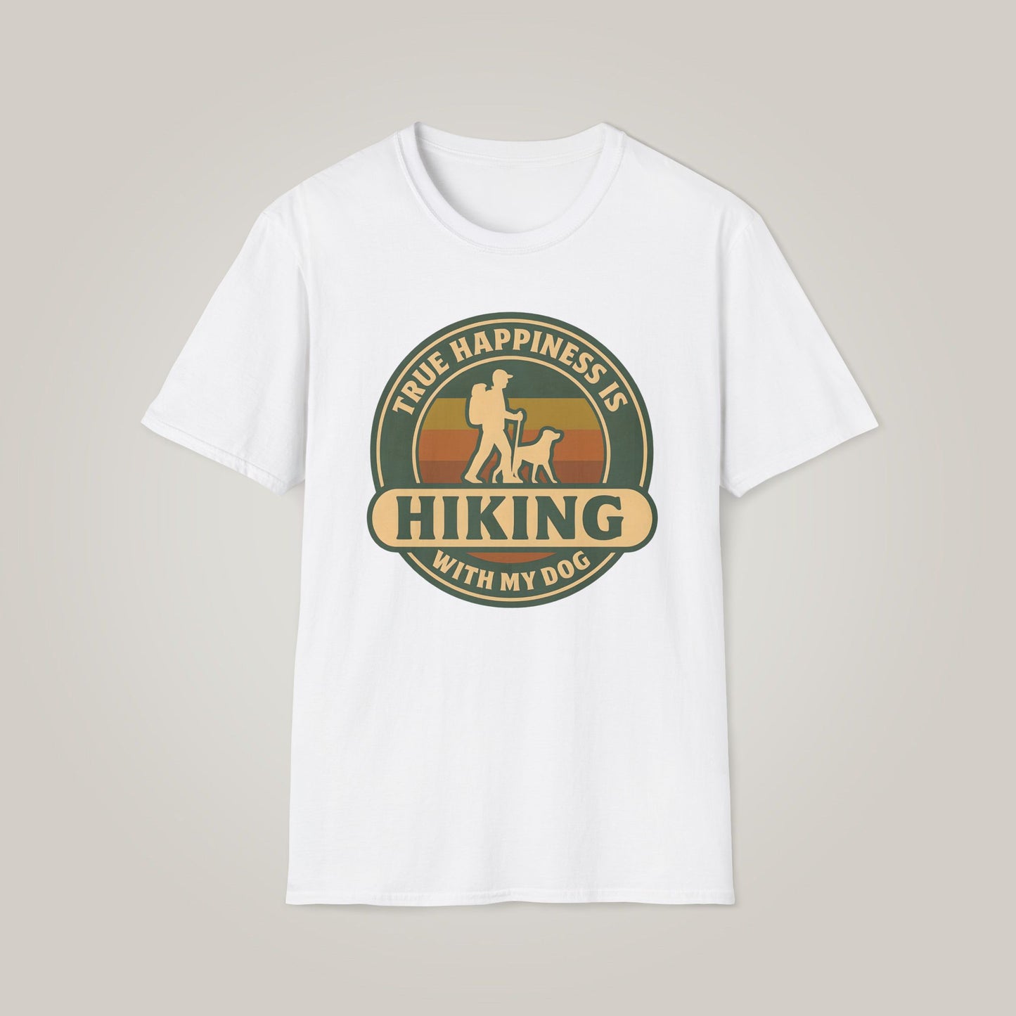 True Happiness is Hiking with My Dog Unisex Softstyle T-shirt