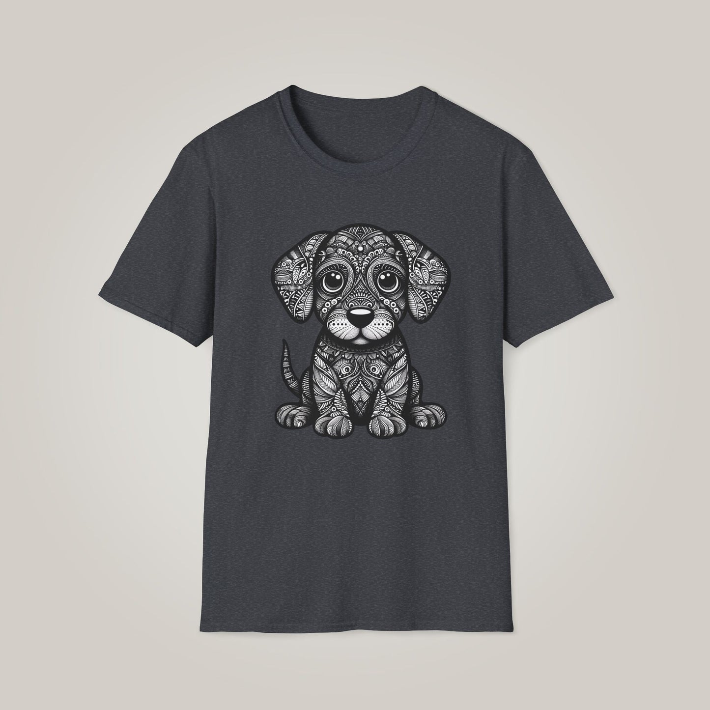 Zentangle-Inspired Dog Graphic Too Unisex Softstyle T-shirt