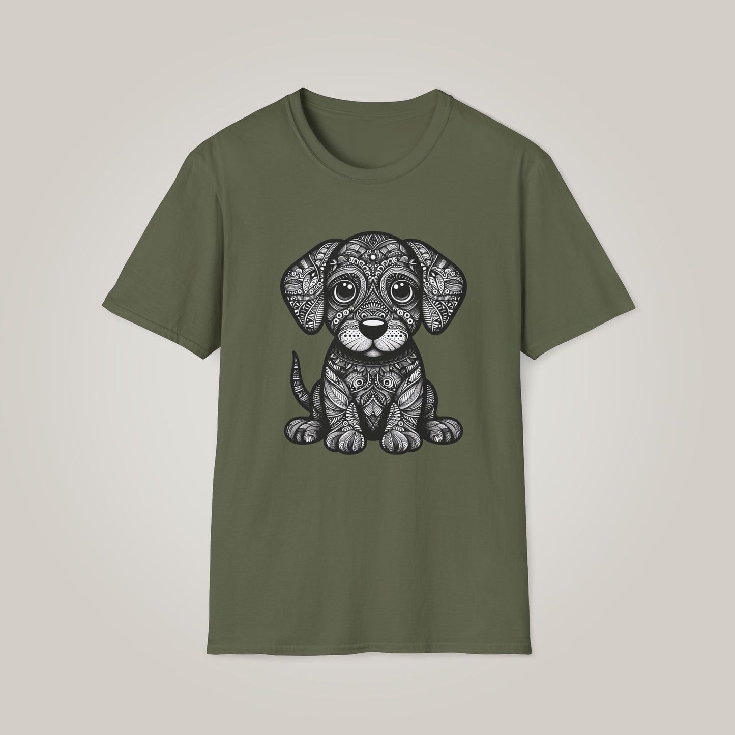 Zentangle-Inspired Dog Graphic Too Unisex Softstyle T-shirt