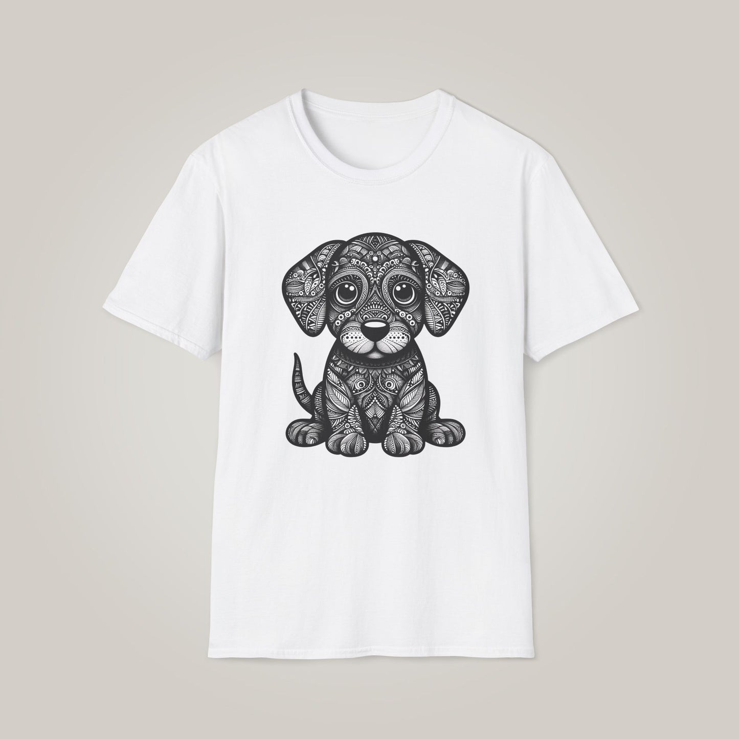 Zentangle-Inspired Dog Graphic Too Unisex Softstyle T-shirt