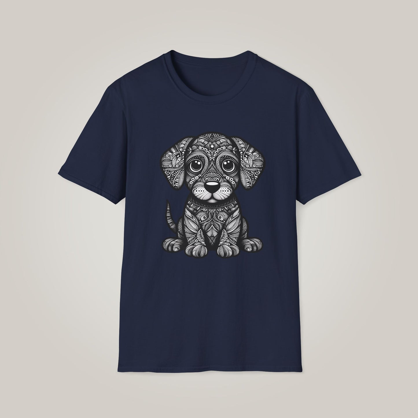 Zentangle-Inspired Dog Graphic Too Unisex Softstyle T-shirt