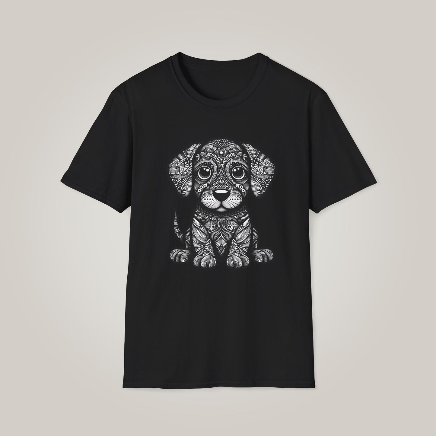 Zentangle-Inspired Dog Graphic Too Unisex Softstyle T-shirt