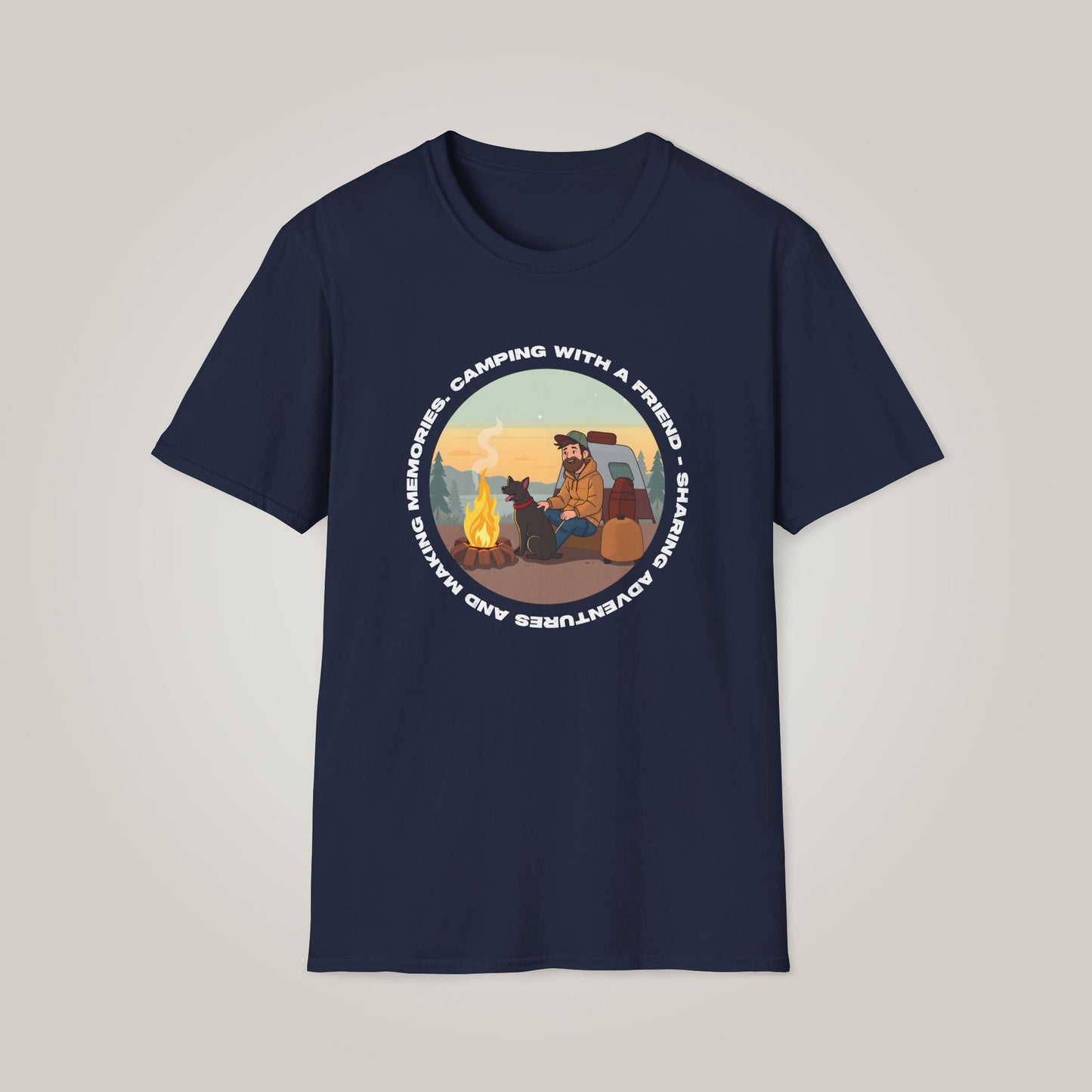Camping With A Friend-White Print Unisex Softstyle T-shirt