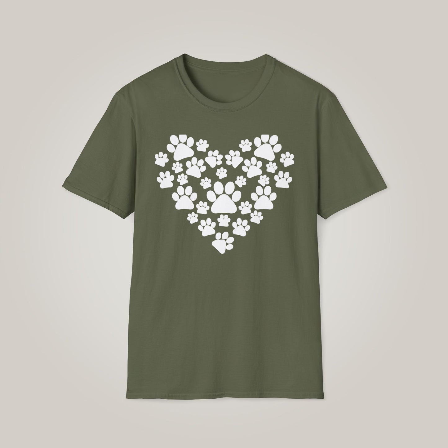 Paw Print Heart - White Unisex Softstyle T-shirt
