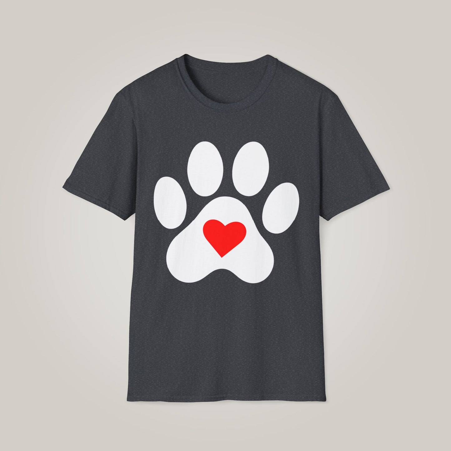 Large Paw With Heart - White Unisex Softstyle T-shirt