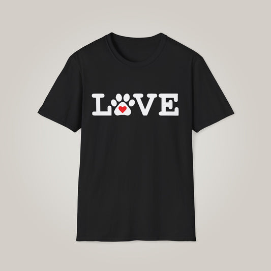 LOVE with Heart & Paw Print Too Unisex Softstyle T-shirt