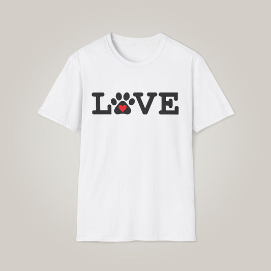 LOVE with Heart & Paw Print Unisex Softstyle T-shirt