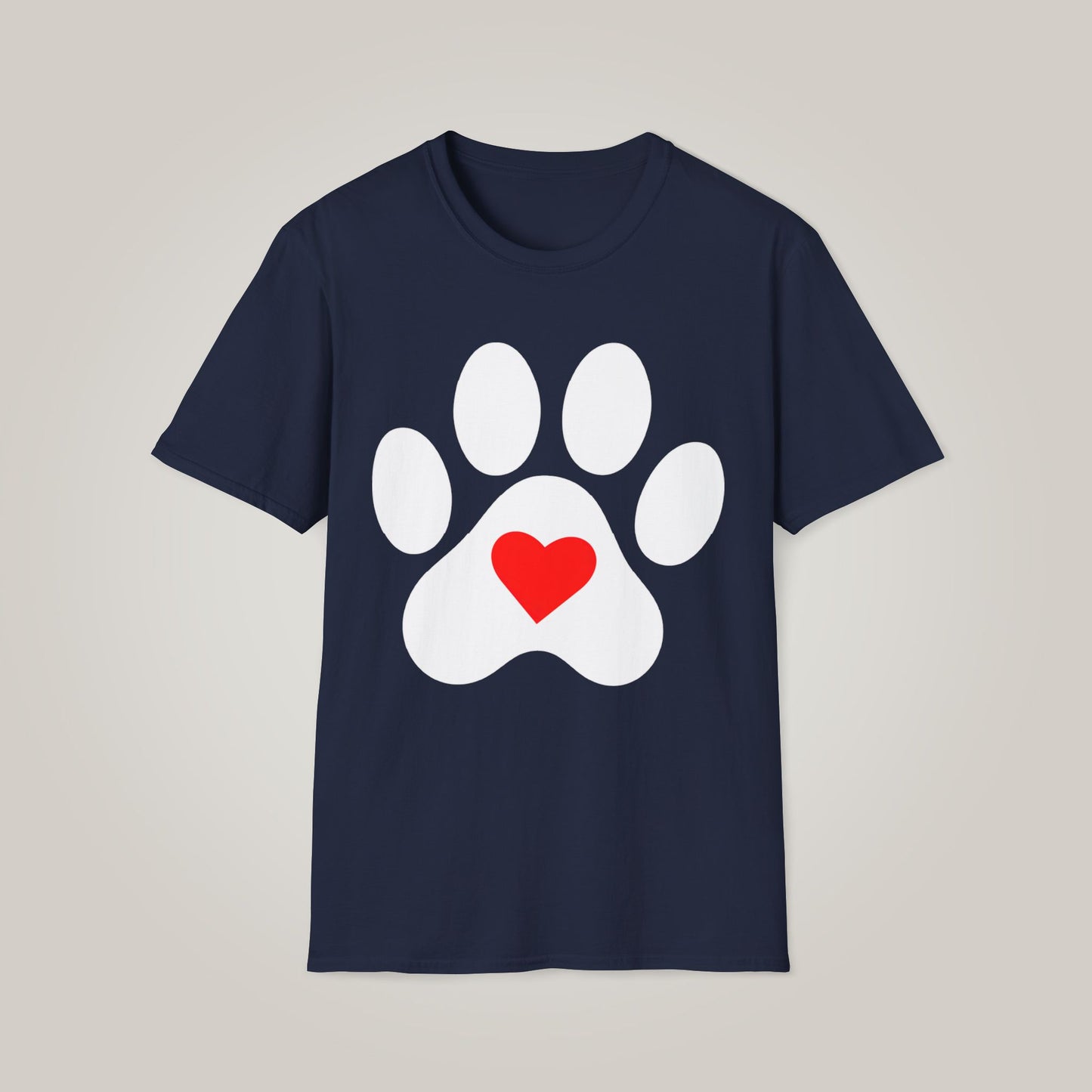 Large Paw With Heart - White Unisex Softstyle T-shirt
