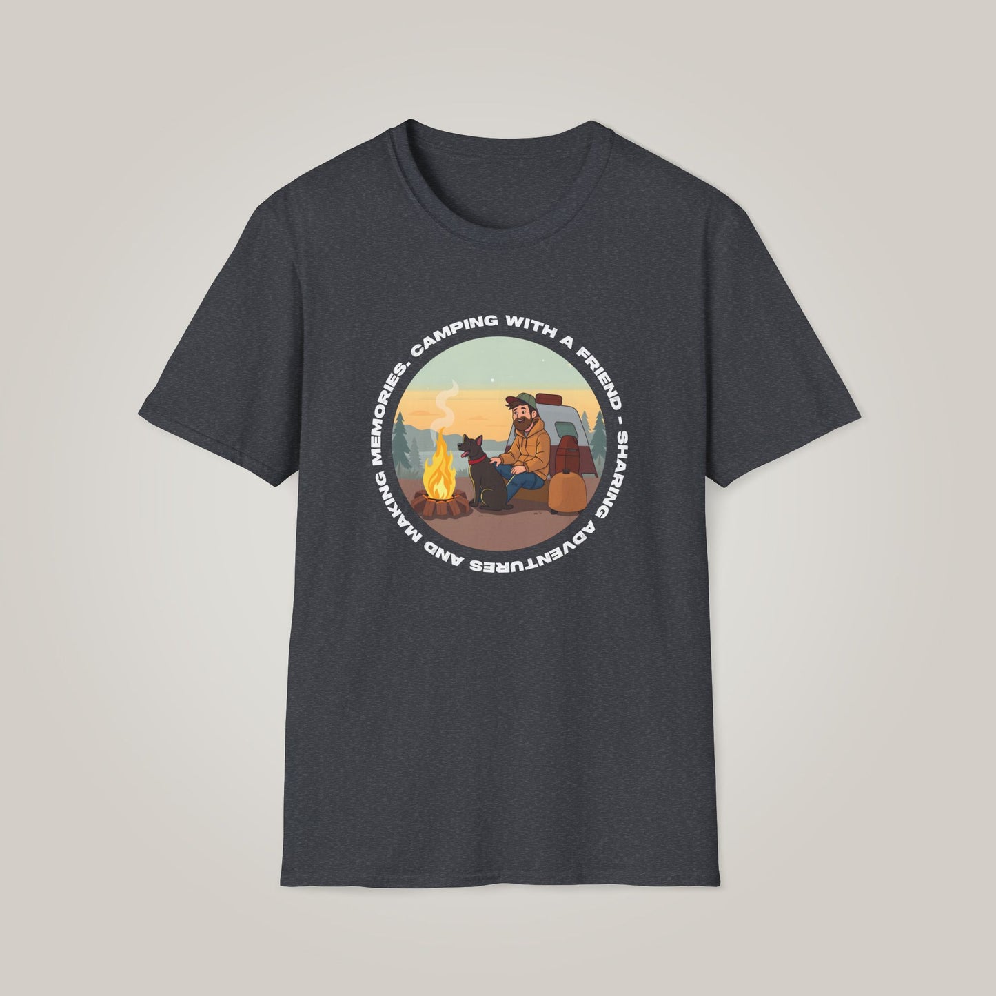 Camping With A Friend-White Print Unisex Softstyle T-shirt