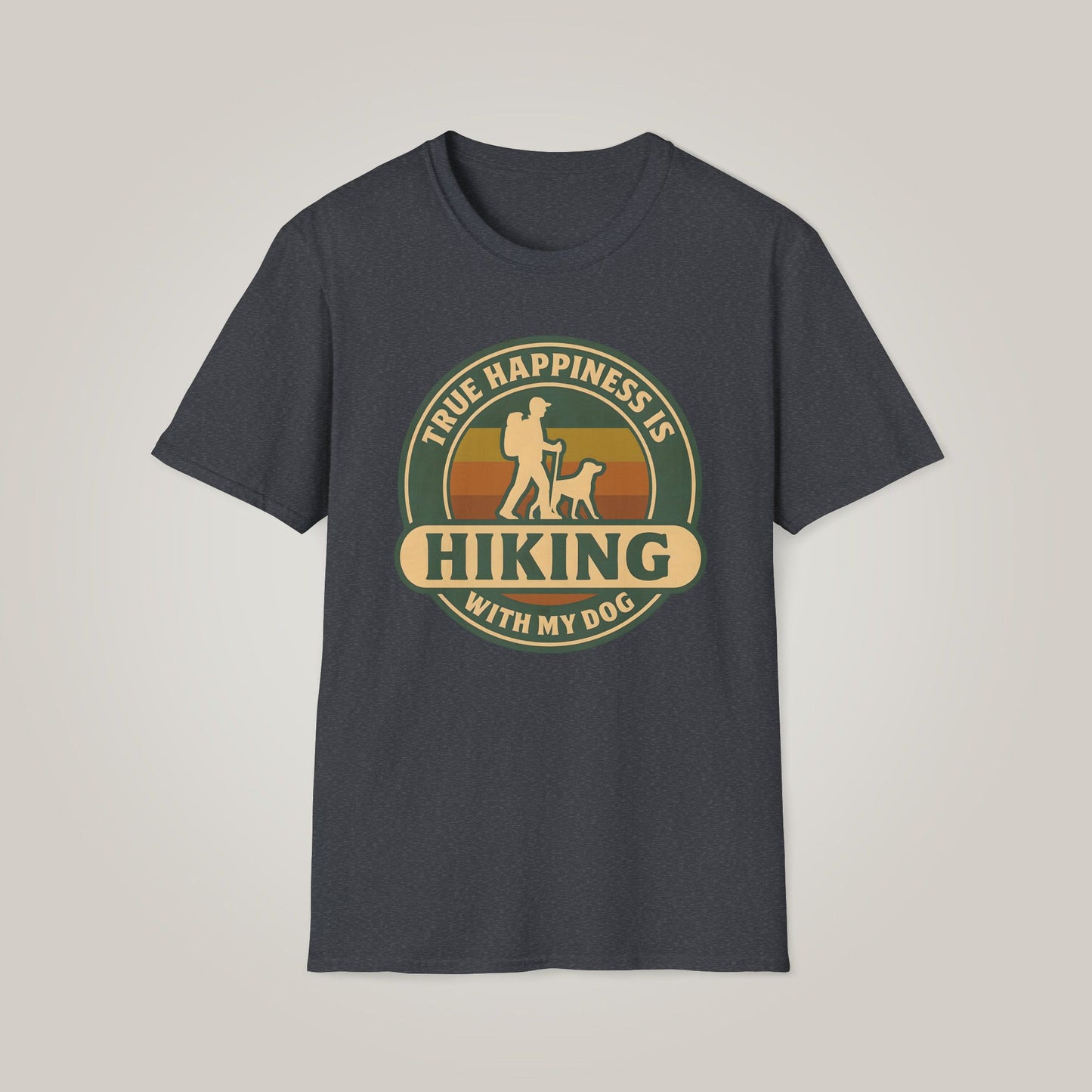 True Happiness is Hiking with My Dog Unisex Softstyle T-shirt