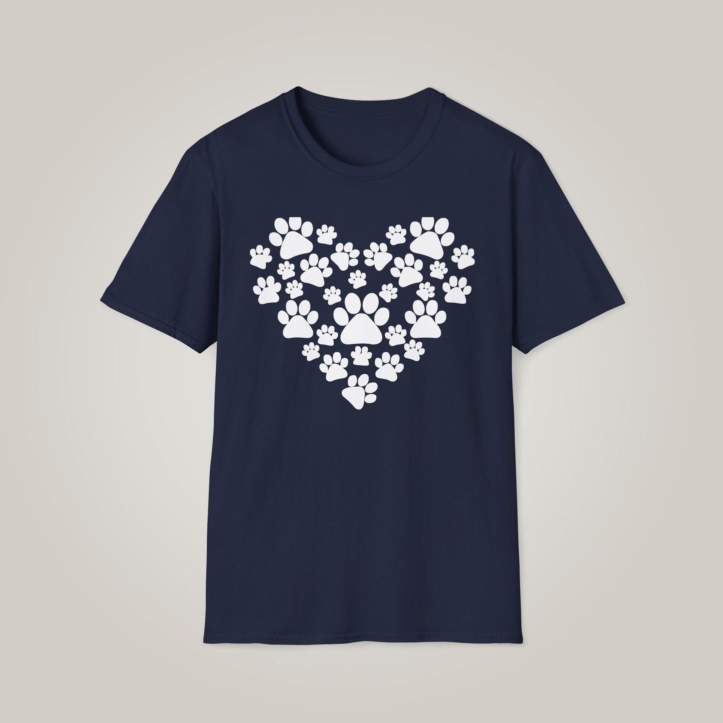 Paw Print Heart - White Unisex Softstyle T-shirt