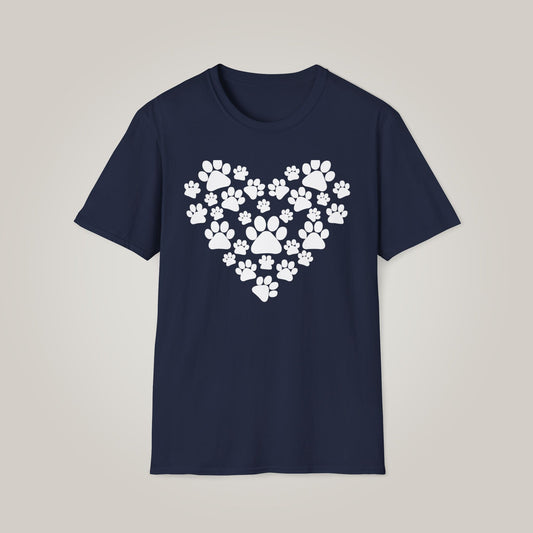 Paw Print Heart - White Unisex Softstyle T-shirt
