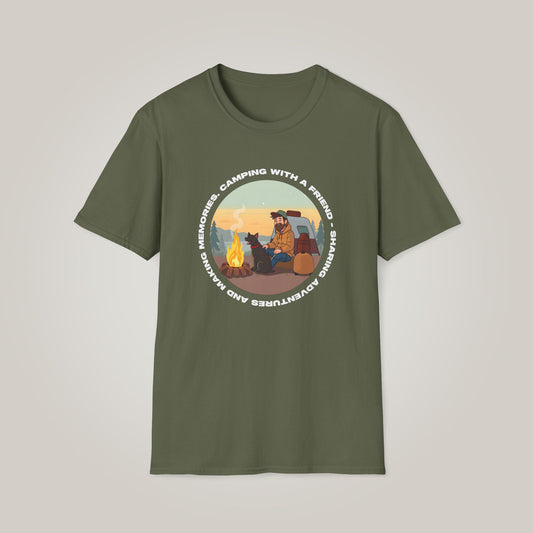 Camping With A Friend-White Print Unisex Softstyle T-shirt
