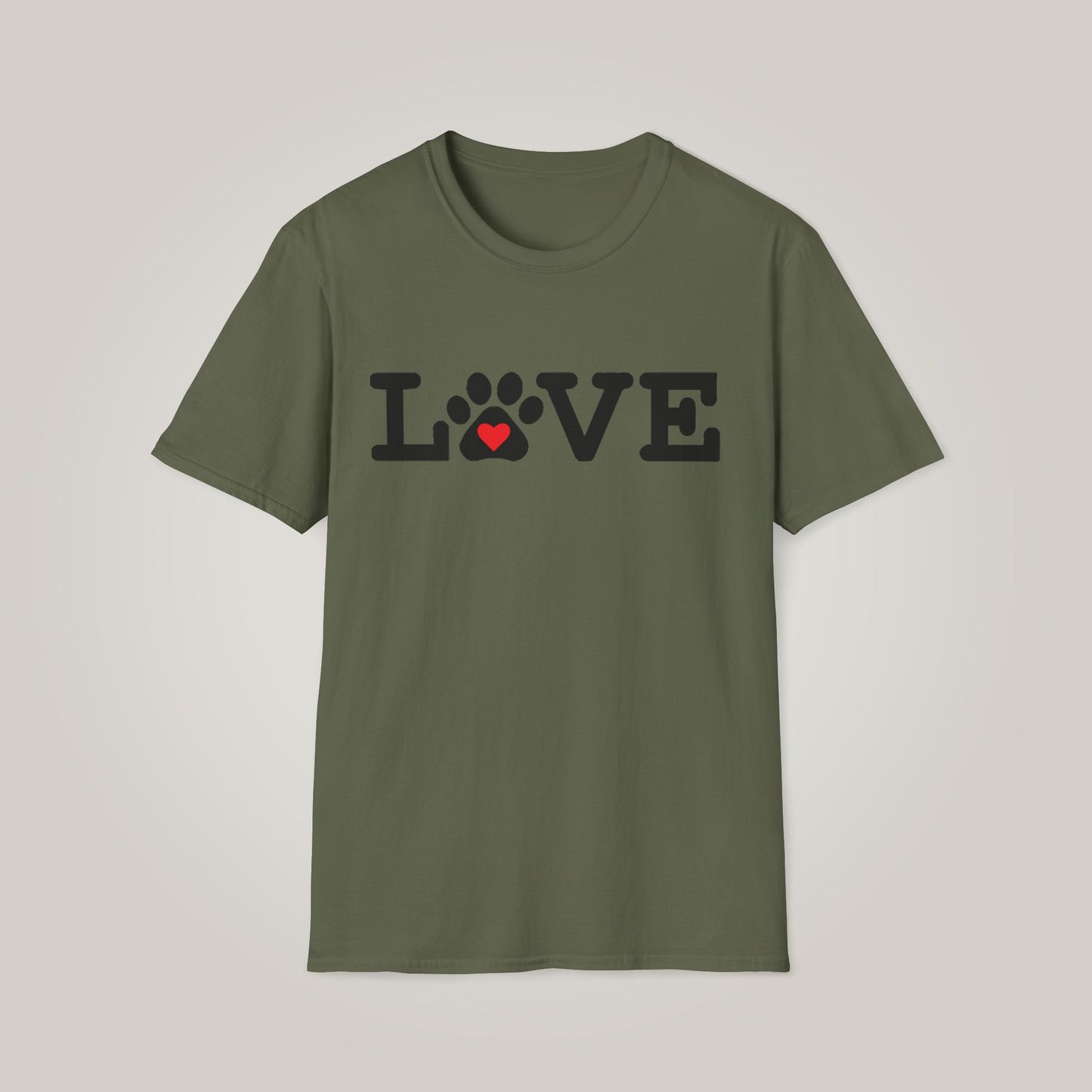 LOVE with Heart & Paw Print Unisex Softstyle T-shirt