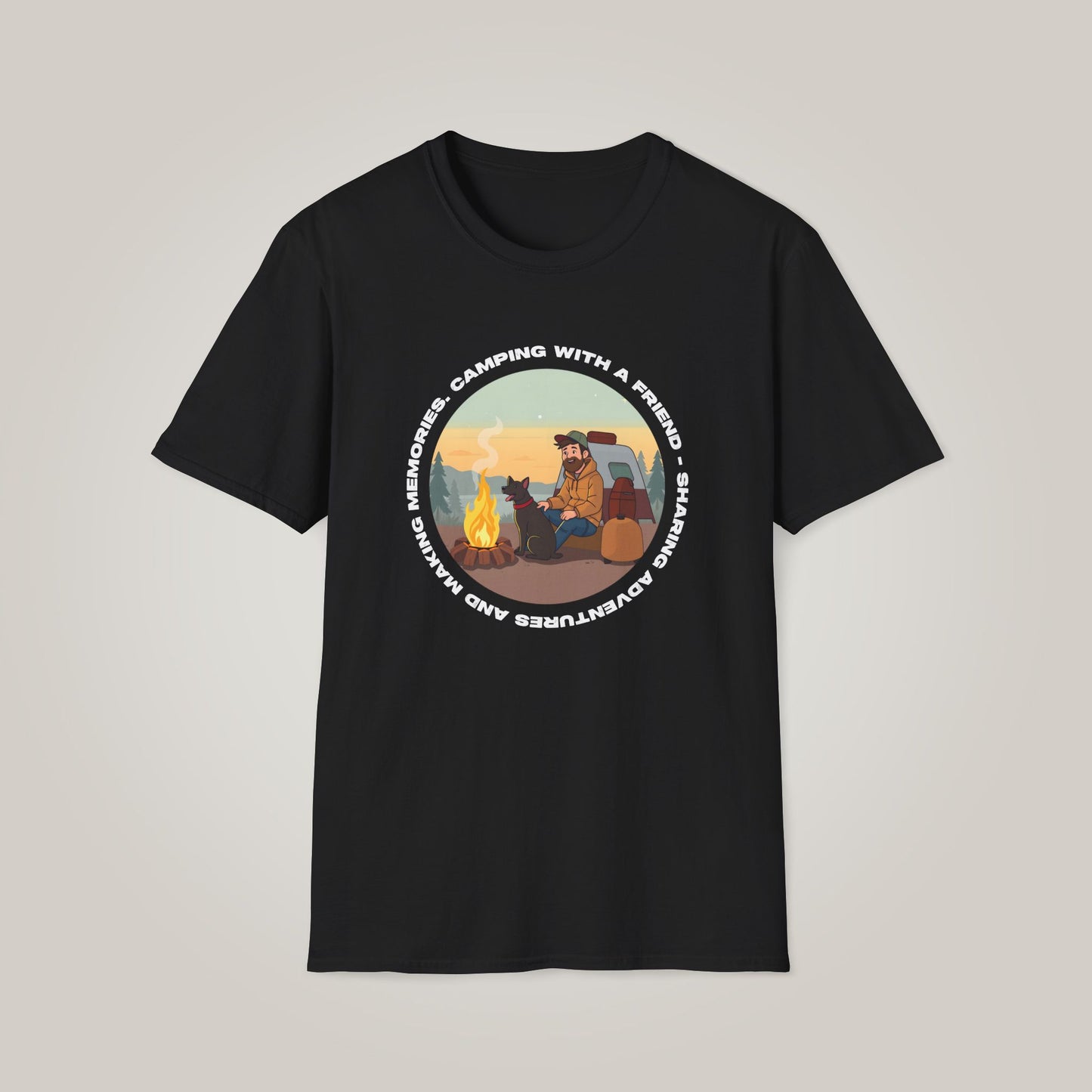 Camping With A Friend-White Print Unisex Softstyle T-shirt