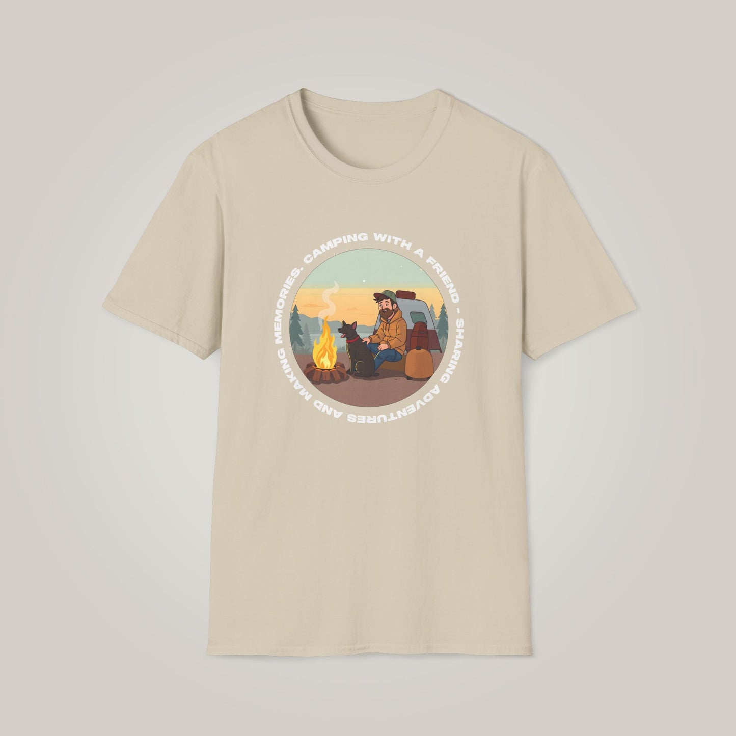 Camping With A Friend-White Print Unisex Softstyle T-shirt
