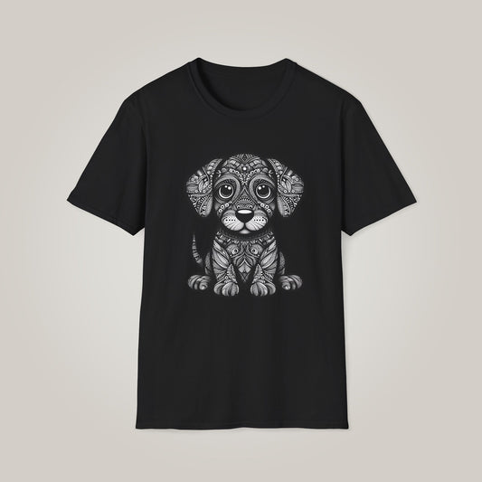 Zentangle-Inspired Dog Graphic Too Unisex Softstyle T-shirt