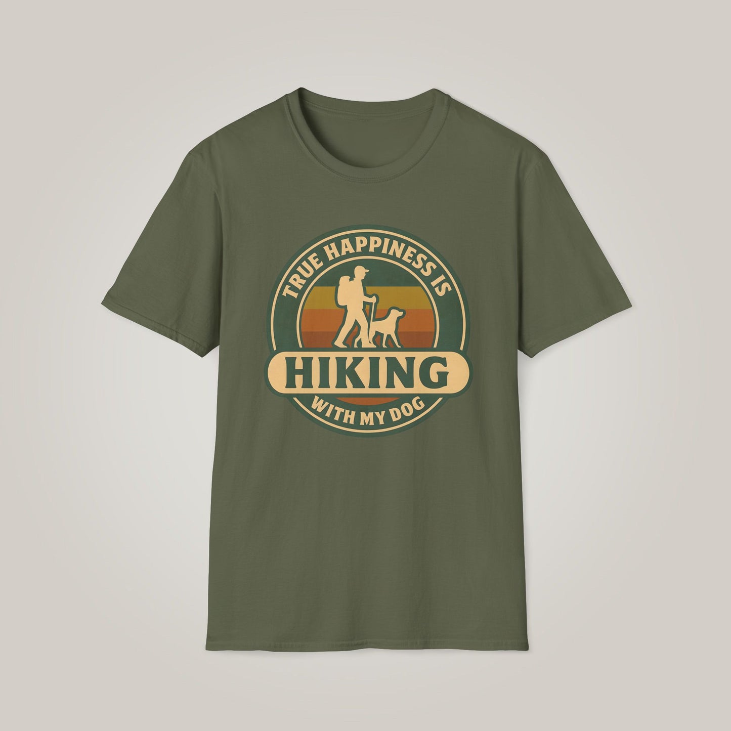 True Happiness is Hiking with My Dog Unisex Softstyle T-shirt
