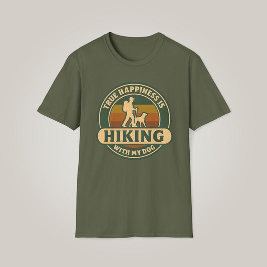 True Happiness is Hiking with My Dog Unisex Softstyle T-shirt